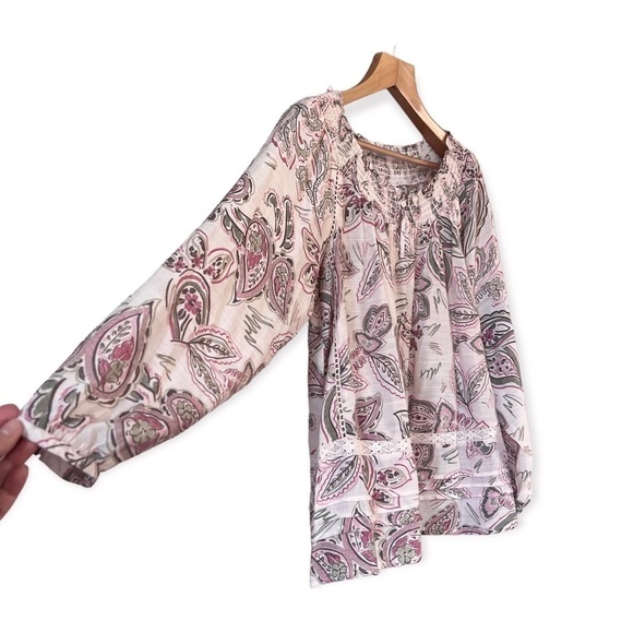 Zac & Rachel Women’s Pale Pink Floral Boho Crochet Detail Top, Size Medium - Picture 4 of 9